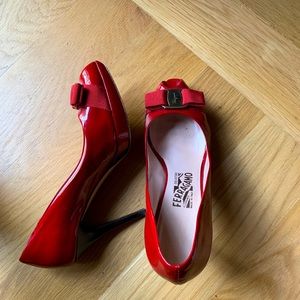 Ferragamo red patent peep toe 38